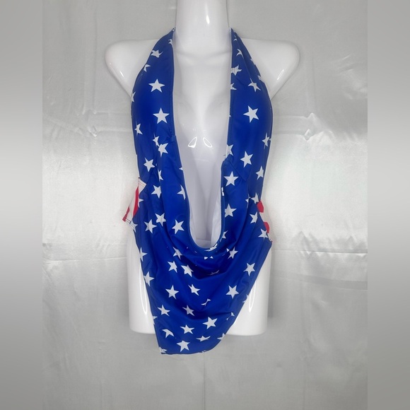 NWOT American Flag inspired Halter Swimsuit Size L removable cups - Picture 1 of 11